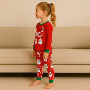 3 - 8 Yrs, Red 3Snowman soft Cotton Kids Christmas Nightsuit - 3 Years Nightsuits