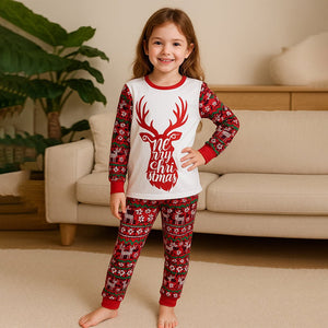 3 - 8 Yrs, Red Antlers soft Cotton Kids Christmas Nightsuit - 3 Years Nightsuits