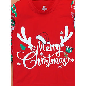 3 - 8 Yrs, Red Tree and Gingerbread man,soft Cotton Kids Christmas Nightsuit - 3 Years Nightsuits