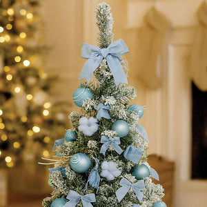 3 feet Pastel Blue Swirl Snowy Bushy Christmas Tree readily filled with ball ornament and Fillers - Christmas
