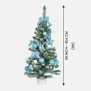 3 feet Pastel Blue Swirl Snowy Bushy Christmas Tree readily filled with ball ornament and Fillers - Christmas