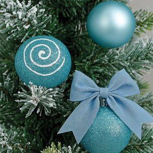 3 feet Pastel Blue Swirl Snowy Bushy Christmas Tree readily filled with ball ornament and Fillers - Christmas