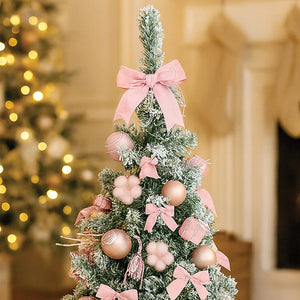3 feet pastel Pink Swirl snowy Bushy Christmas Tree filled with balls and ornament Fillers - Christmas