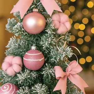3 feet pastel Pink Swirl snowy Bushy Christmas Tree filled with balls and ornament Fillers - Christmas