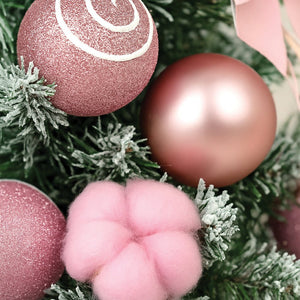 3 feet pastel Pink Swirl snowy Bushy Christmas Tree filled with balls and ornament Fillers - Christmas
