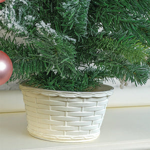 3 feet pastel Pink Swirl snowy Bushy Christmas Tree filled with balls and ornament Fillers - Christmas