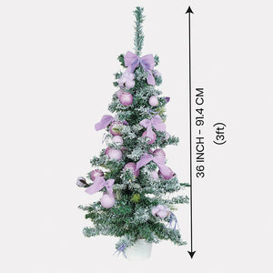 3 feet Pastel Purple Swirl Snowy Bushy Christmas Tree filled with balls and ornament Fillers - Christmas