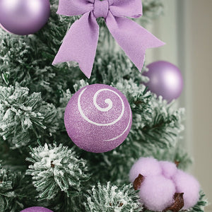 3 feet Pastel Purple Swirl Snowy Bushy Christmas Tree filled with balls and ornament Fillers - Christmas