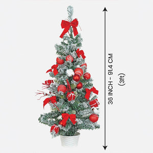 3 feet Red Swirl Frosty Bushy Christmas Tree filled with balls and ornament Fillers - Christmas
