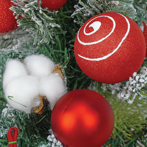 3 feet Red Swirl Frosty Bushy Christmas Tree filled with balls and ornament Fillers - Christmas