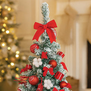 3 feet Red Swirl Frosty Bushy Christmas Tree filled with balls and ornament Fillers - Christmas
