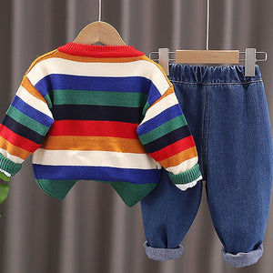 3 pcs Colorful Stripes Cardigan, tshirt/Denims set for Toddlers/Kids - Little Surprise Box3 pcs Colorful Stripes Cardigan, tshirt/Denims set for Toddlers/Kids