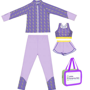 3 pcs Purple ThunderBolt Matching Top,leggings & Jacket style Swimwear set for Pre Teens & Teens with Free Washbag - 9 - 10 Years Swim