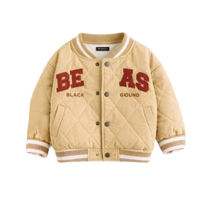3 Pcs Set, Beige beas Puffer Quilted Jacket, with T-shirt & Pants for Kids, Winterwear - 2 - 3 Years Kids Clothing