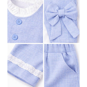 3 Pcs Set Blue Side Bow Jacket,Shirt & Matching Pants Partywear set for Girls - 2 - 3 Years Winter Wear