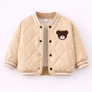 3 Pcs Set, Brown Bear Quilted Jacket, T-shirt & Pants set for Kids, Winterwear - 2 - 3 Years Kids Clothing