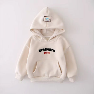 3 Pcs Set, Cream Long Ted Hoodie, Sleeveless Puffer Jacket with Pants for Kids, Winterwear - 2 - 3 Years Kids Clothing