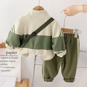 3 Pcs Set, Green Jacket, White T-shirt & Pants with Sling Bag for Kids - 3 - 4 Years Kids Clothing