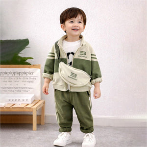3 Pcs Set, Green Jacket, White T-shirt & Pants with Sling Bag for Kids - 3 - 4 Years Kids Clothing