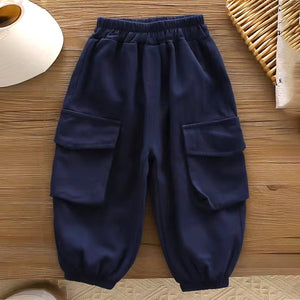 3 Pcs Set, Navy Blue Sleeveless Hoodie, Stripes T-shirt, & Pants for Kids - 3 - 4 Years Kids Clothing