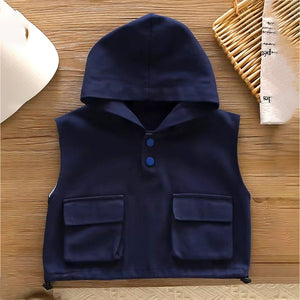 3 Pcs Set, Navy Blue Sleeveless Hoodie, Stripes T-shirt, & Pants for Kids - 3 - 4 Years Kids Clothing
