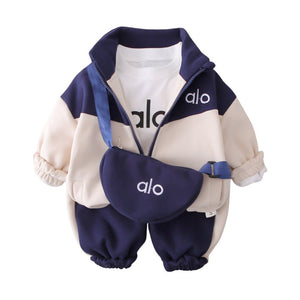 3 Pcs Set, Navy & Cream Tracksuit with and matching Sling Bag for Kids - 3 - 4 Years Kids Clothing