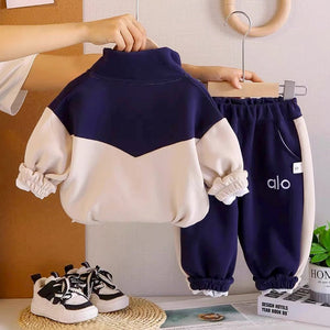 3 Pcs Set, Navy & Cream Tracksuit with and matching Sling Bag for Kids - 3 - 4 Years Kids Clothing