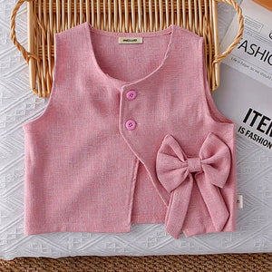 3 Pcs Set Pink Side Bow Jacket,Shirt & Matching Pants Partywear set for Girls - 2 - 3 Years Winter Wear