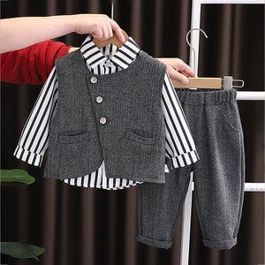 3 Pcs Set,Black Zig Zag Textured Vest,Shirt & Pants for Kids - 3 - 4 Years Winter Wear
