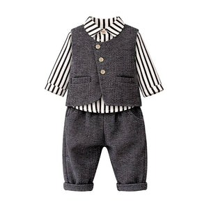 3 Pcs Set,Black Zig Zag Textured Vest,Shirt & Pants for Kids - 3 - 4 Years Winter Wear