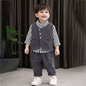 3 Pcs Set,Black Zig Zag Textured Vest,Shirt & Pants for Kids - 3 - 4 Years Winter Wear