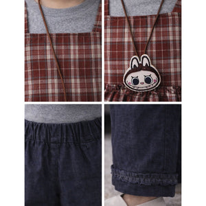 3 Pcs Set,Brown Checkered Peplum - Top,with T-shirt & Wide Leg Pants for Girls - 2 - 3 Years Winter Wear
