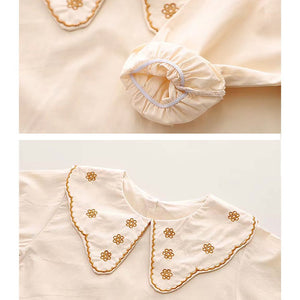3 Pcs Set,Brown Peter Pan Collared Floral Knitted Cardigan,T-shirt,& Denims Partywear for Girls - 2 - 3 Years Winter Wear