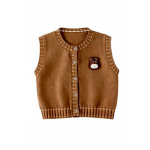 3 Pcs Set,Brown Teddy Vest,Checkered Shirt & Beige Pants for Kids - 2 - 3 Years Winter Wear