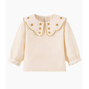 3 Pcs Set,Cream Peter Pan Collared Floral Knitted Cardigan,T-shirt,& Denims Partywear for Girls - 2 - 3 Years Winter Wear