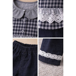 3 Pcs Set,Grey Checkered Frill vest with Grey Ruffled Top & Pants for Girls - 2 - 3 Years Winter Wear