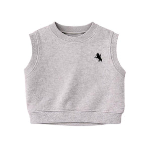 3 Pcs Set,Grey Horse Sweater Vest,Checkered Shirt & Denims set for Kids - 3 - 4 Years Winter Wear