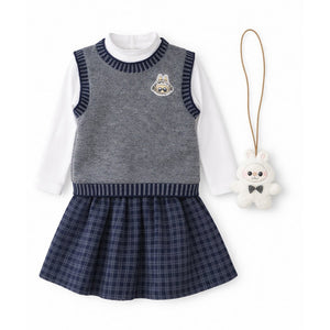 3 Pcs Set,Grey Labu Vest,Frill Inner T-shirt & Skirt partywear for Girls - 4 - 5 Years Kids Clothing