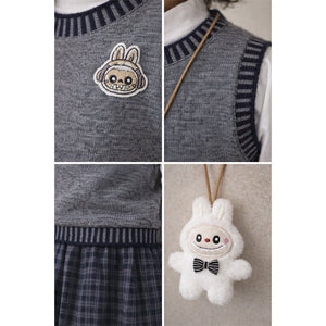 3 Pcs Set,Grey Labu Vest,Frill Inner T-shirt & Skirt partywear for Girls - 4 - 5 Years Kids Clothing