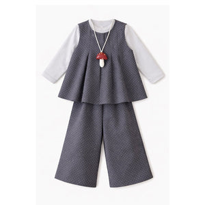 3 Pcs Set,Grey Polka Flared Top,Grey T-shirt & Wide Leg Pants partwear for Girls - 2 - 3 Years Winter Wear