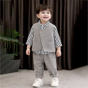 3 Pcs Set,Grey Zig Zag Textured Vest,Shirt & Pants for Kids - 3 - 4 Years Winter Wear