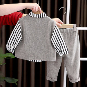 3 Pcs Set,Grey Zig Zag Textured Vest,Shirt & Pants for Kids - 3 - 4 Years Winter Wear
