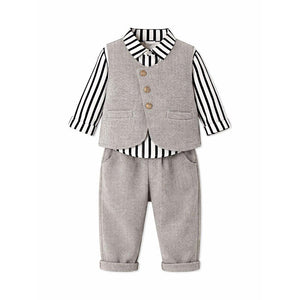 3 Pcs Set,Grey Zig Zag Textured Vest,Shirt & Pants for Kids - 3 - 4 Years Winter Wear