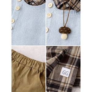 3 Pcs Set,Ivory Knit Vest,Checkered Shirt & Pants set for Kids - 1 - 2 Years Winter Wear