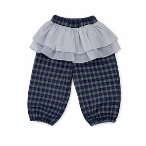 3 Pcs Set,Navy Blue Peplum - Style Top,T-shirt with Frill Checkered Pants for Kids - 2 - 3 Years Winter Wear