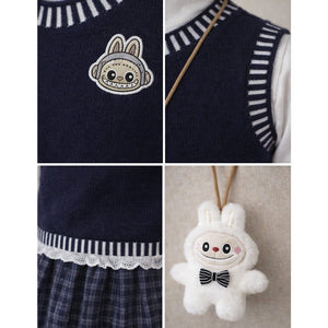 3 Pcs Set,Navy Labu Vest, Frill Inner T-shirt & Skirt partywear for Girls - 4 - 5 Years Kids Clothing