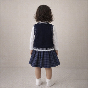 3 Pcs Set,Navy Labu Vest, Frill Inner T-shirt & Skirt partywear for Girls - 4 - 5 Years Kids Clothing