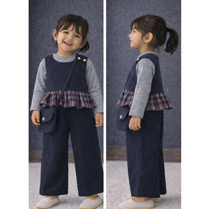 3 Pcs Set,Navy Sleevless Top, T-shirt &Wide Leg Pants with sling Bag - 2 - 3 Years Winter Wear
