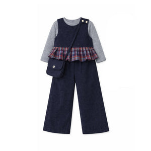 3 Pcs Set,Navy Sleevless Top, T-shirt &Wide Leg Pants with sling Bag - 2 - 3 Years Winter Wear