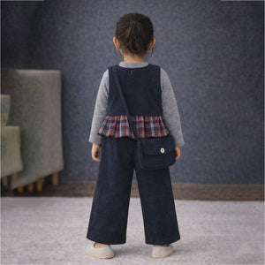 3 Pcs Set,Navy Sleevless Top, T-shirt &Wide Leg Pants with sling Bag - 2 - 3 Years Winter Wear